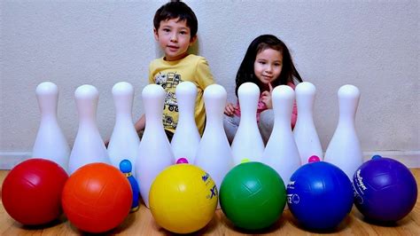Learn Colors With Huge Bowling Pins And Color Ball For Children Youtube