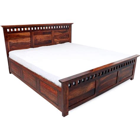 Tg Furniture Solid Sheesham Wood Armania Queen Size Bed With Box Storage For Living Room Bedroom