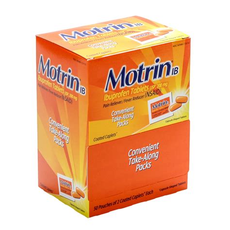 Motrin Ib Ibuprofen Pain Relief Caplets Industrial Packets 50×2