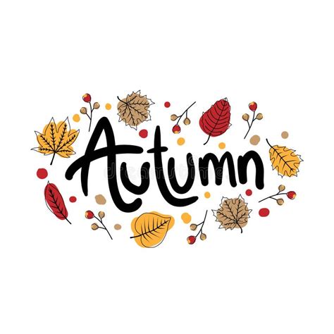 Cute Autumn Text With Dry Leaves Stock Vector Illustration Of Poster
