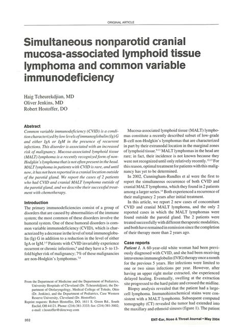Pdf Simultaneous Nonparotid Cranial Mucosa Associated Lymphoid Tissue