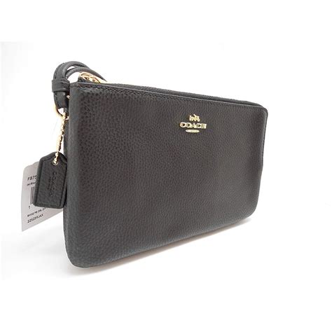 Coach Nwt Double Zip Pebble Leather Wristlet Wallet In Black F87587 Ebay