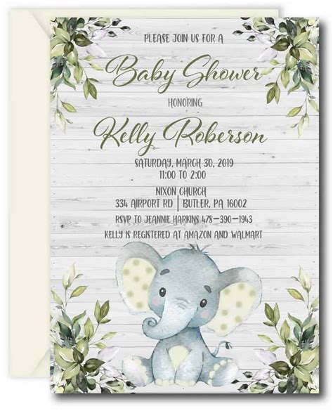 Gender Neutral Elephant Baby Shower Invitations Announce It