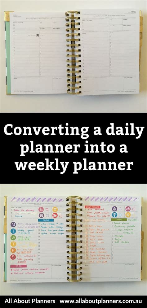 Two Notebooks With The Text Converting A Daily Planner Into A Weekly