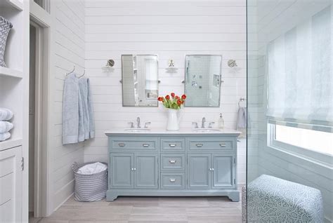 Powder Room Dual Washstand With Light Gray Porcelain Tile