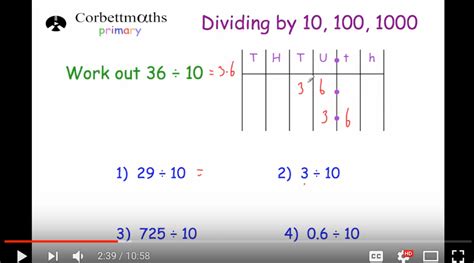 Multiplying And Dividing By 10 100 And 1000 Videos Corbettmaths Primary