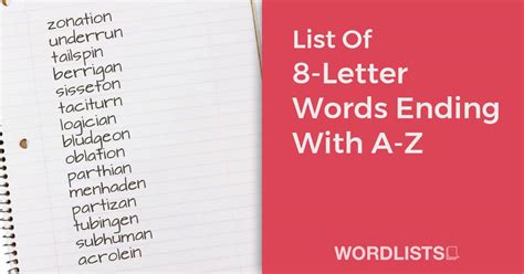 List Of 8 Letter Words Ending With A Z