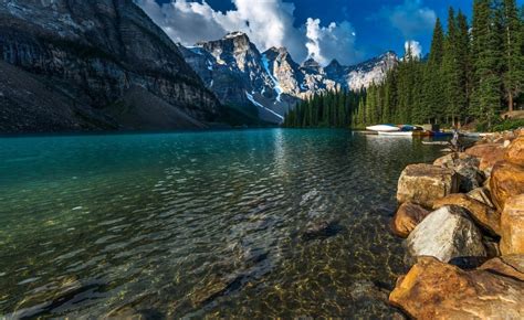 Landscape Lake Water Trees Mountains Rock Wallpaper Nature And