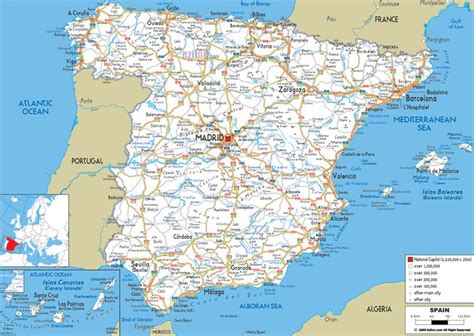 Large Detailed Road Map Of Spain With All Cities And Airports Map Of