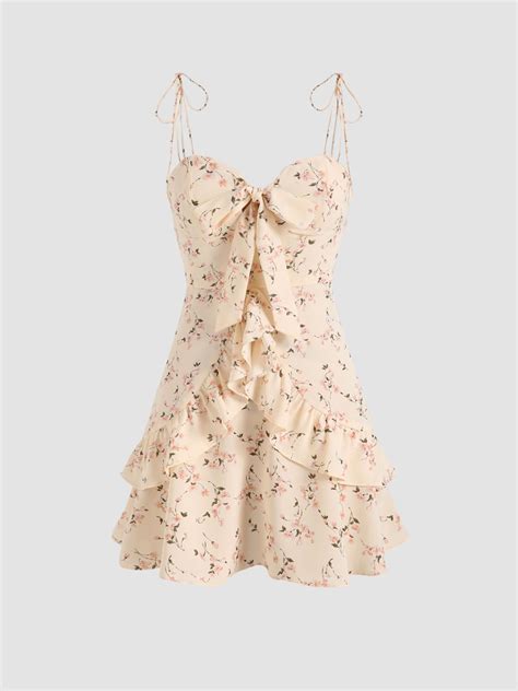 Ruffles Trim Tie Corset Dress Cider