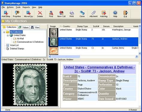 Stampmanage Stamp Collecting Software Main Window Liberty Street