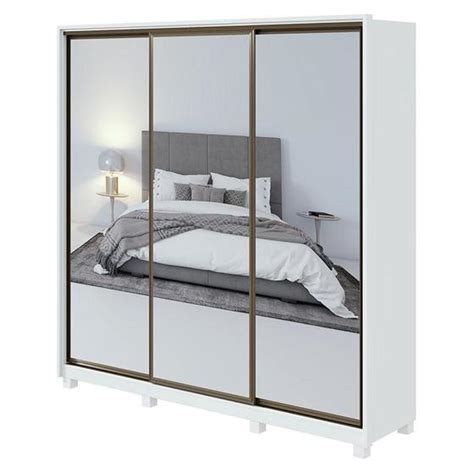 Guarda Roupa Casal Spazio 240 Com Espelho Super Glass Branco Brilho E