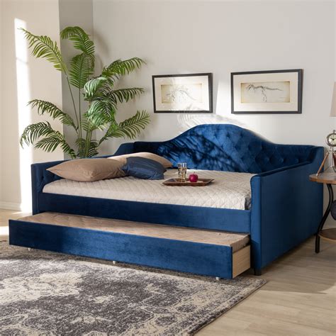 Baxton Studio Perry Royal Blue Velvet Button Tufted Full Size Daybed