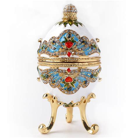 Hand Painted Classic Vintage Style Faberge Egg With Rich Enamel And Sparkling Rhinestones