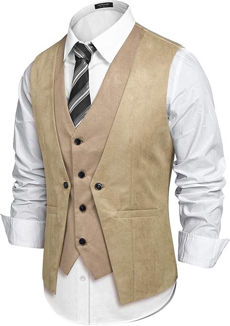 COOFANDY Men S Suede Leather Vest Layered Style Dress Vest Waistcoat EBay