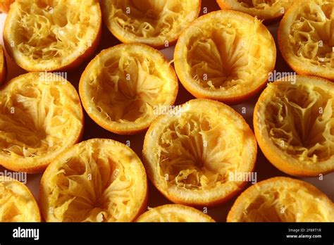 Orange Citrus Sinensis Squashed Orange Peels Stock Photo Alamy