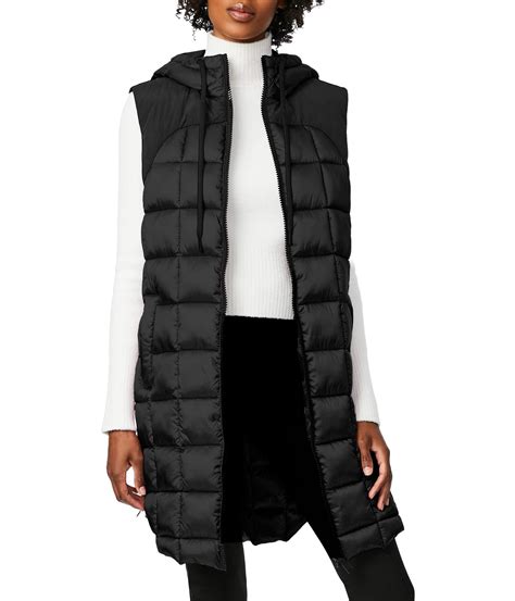 Bernardo Box Quilt Long Hooded Vest In Black Lyst