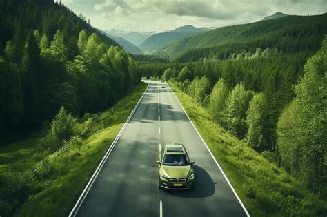Premium Ai Image Aerial View Of Car Driving On The Road Through The