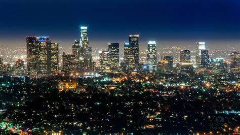 Los Angeles Skyline At Night 4k Wallpaper Desktop Background A