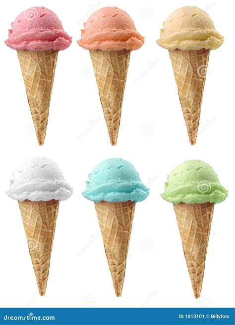 Six Ice Cream Cones Of 6 Different Flavors Stock Image Image 1013101