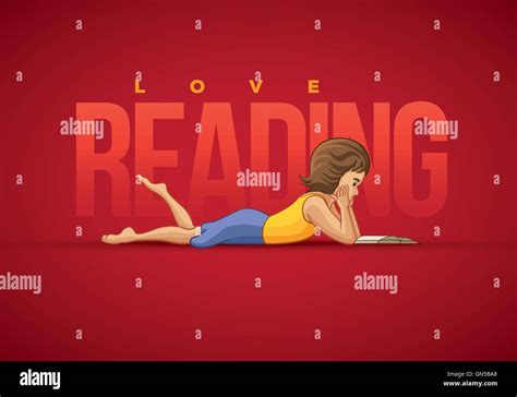 Girl Lying Down And Reading Book Vector Illustration And Poster Design