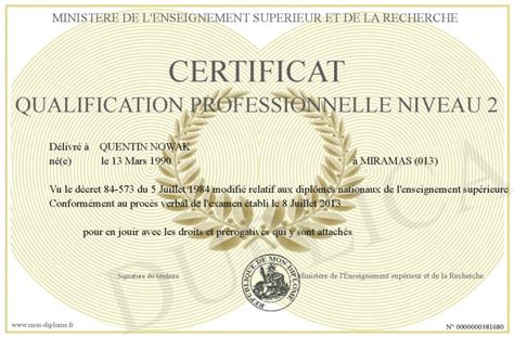 Certificat Qualification Professionnelle Niveau 2