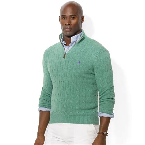 Lyst Ralph Lauren Half Zip Cable Knit Tussah Silk Sweater In Green