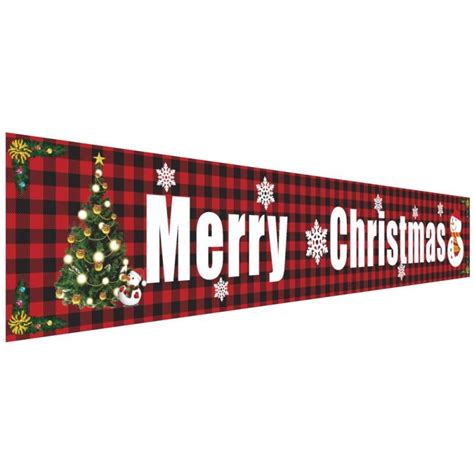 Large Merry Christmas Banner Outdoor Red Grid Christmas Banner