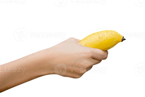 Free Female Hand Holding Steadily A Banana Isolated On White 10063631