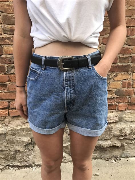 A Retro Jam One Of A Kind High Waisted Denim Shorts Recycled Denim Mid Length Vintage