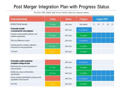 Post Merger Integration Plan Template