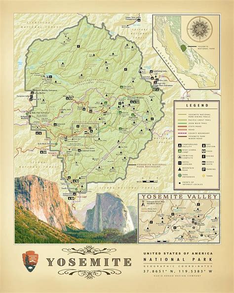 Yosemite National Park 11 X 14 Area Map Etsy Yosemite National Park