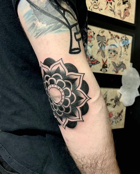 Elbow American Traditional Mandala By George Swansea Tattoo Co Swansea Wales Rtattoos