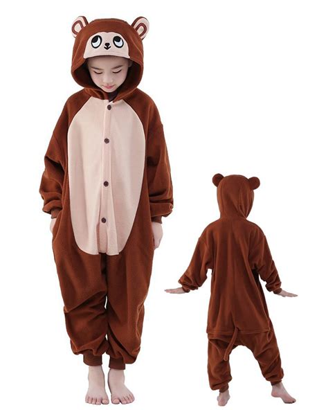 Brown Monkey Onesie Kids Kigurumi Polar Fleece Animal Costumes For