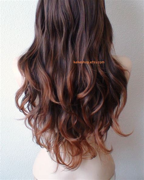 Long wavy hair is all the rage right now, so grab your curling iron or deep waver to create some fun hairstyles that look great for any season! Ombre wig. Lace front wig. Brown/Auburn ombre wig. Long wavy