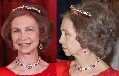 Queen Sofia Wearing A Single Row Version Of The Niarchos Ruby Tiara