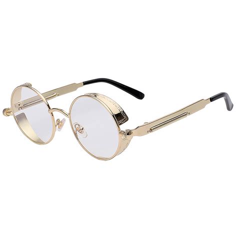 060 c8 steampunk gothic sunglasses metal round circle gold frame clear lens one pair online
