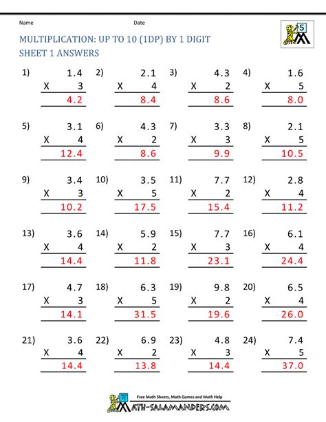 Multiply decimals by powers of ten. Printable Multiplication Worksheets 5th Grade