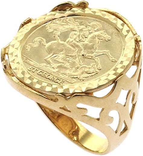 St George 9ct Gold Half Sovereign Medallion Ring 21mm T