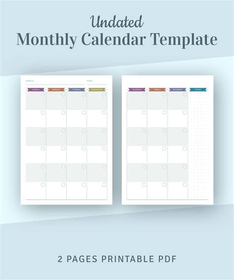 Undated Monthly Calendar Printable Template Monthly Planner Month On Pages Two Page Planner