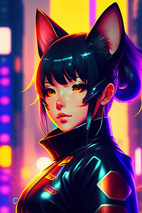 Lexica Portrait Of A Cute Anime Cyber Ninja Cat Girl In A Retro