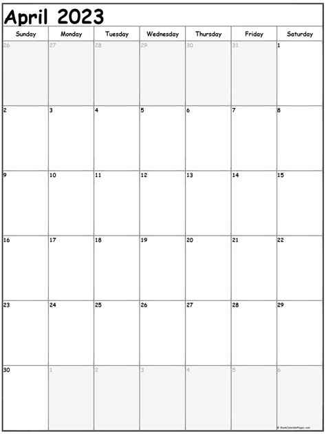 April 2022 Vertical Calendar Portrait