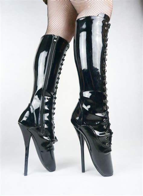 Black Pvc Knee High Ballet Boots Dotty After Midnight