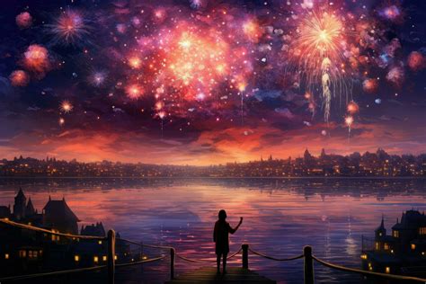 AI generated Spectacular fireworks display over beautiful river
