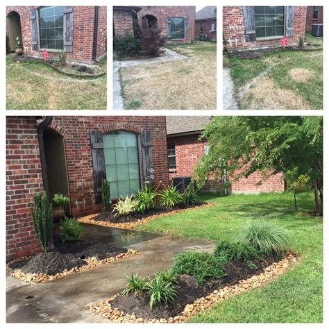 Before And After Front Yard Landscaping Rocked Border Evergreens
