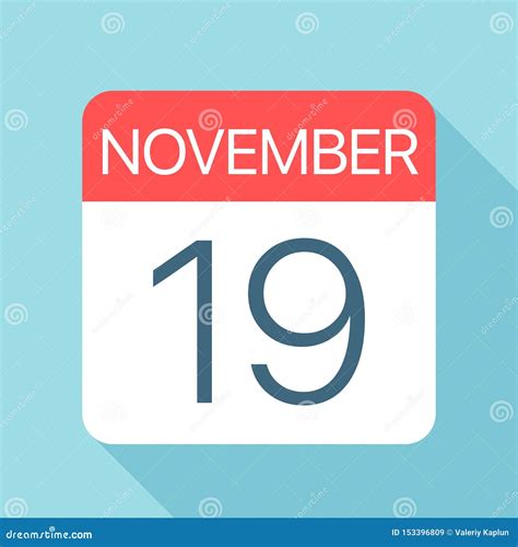 November 19 Calendar Icon Vector Illustration Of One Day Of Month