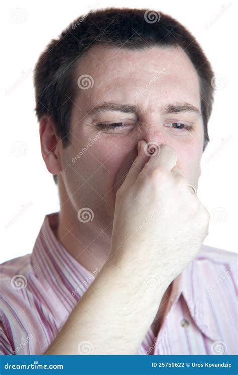 Young Man Holding Nose Stock Photo Image Of Caucasian 25750622