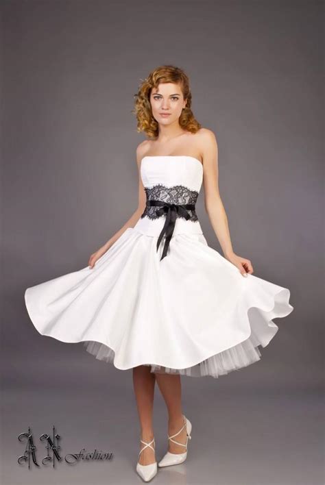 Black And White A Line Wedding Dress Short Wedding Dress Tea Length