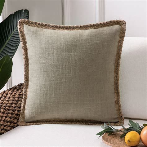 Phantoscope Farmhouse Burlap Linen Tailored Edge Series Decorative Throw Pillow 18 X 18