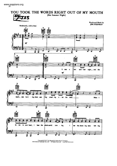 Meat Loaf You Took The Words Right Out Of My Mouth Sheet Music Pdf